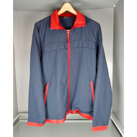 Gianni Ferrara Other - Mens L Navy Red Full Zip Jacket Lightweight Windbreaker Sporty Coat Colorblock
